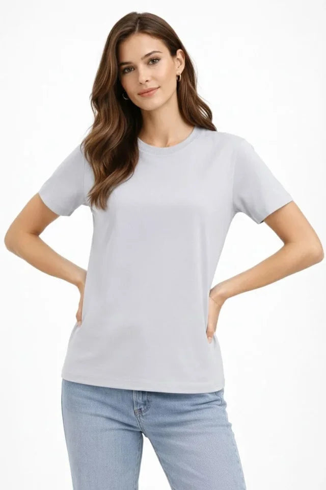 Bisiklet Yaka Tişört Regular Kalıp Basic Pamuklu Günlük Kullanım T-shirt - Gri