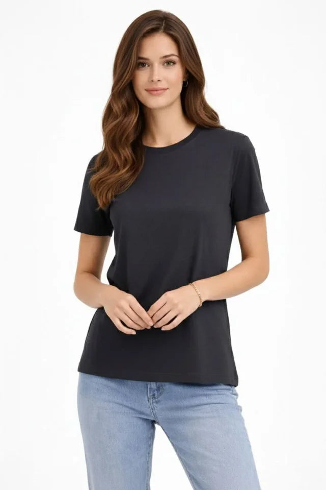Crew Neck T-Shirt Regular Fit Basic Cotton Daily Use T-shirt - Charcoal