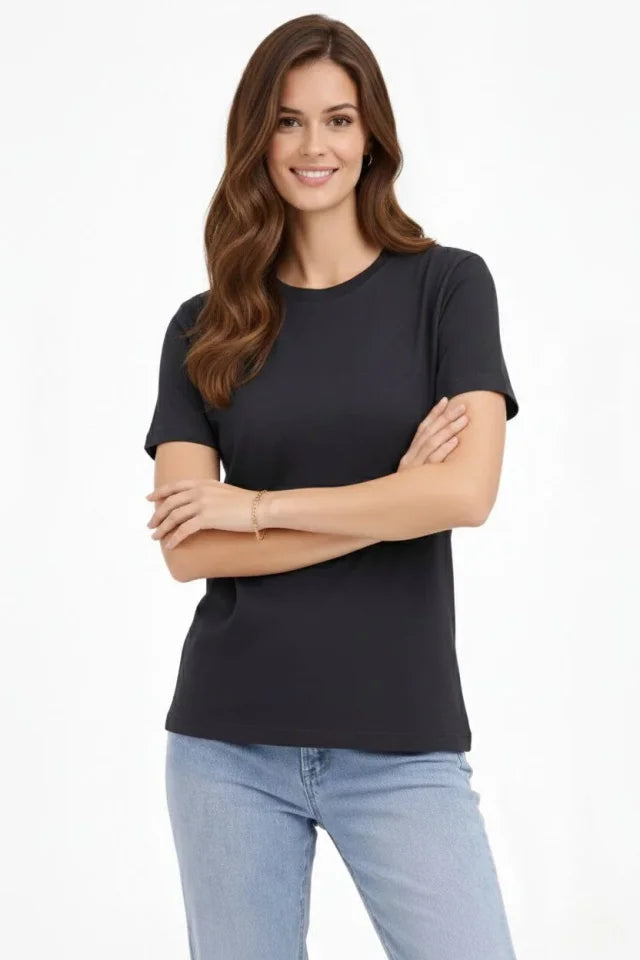 Crew Neck T-Shirt Regular Fit Basic Cotton Daily Use T-shirt - Charcoal