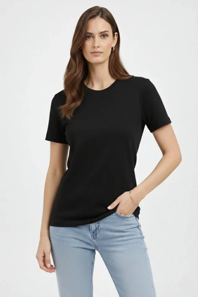 Crew Neck T-Shirt Regular Fit Basic Cotton Daily Use T-shirt - Black