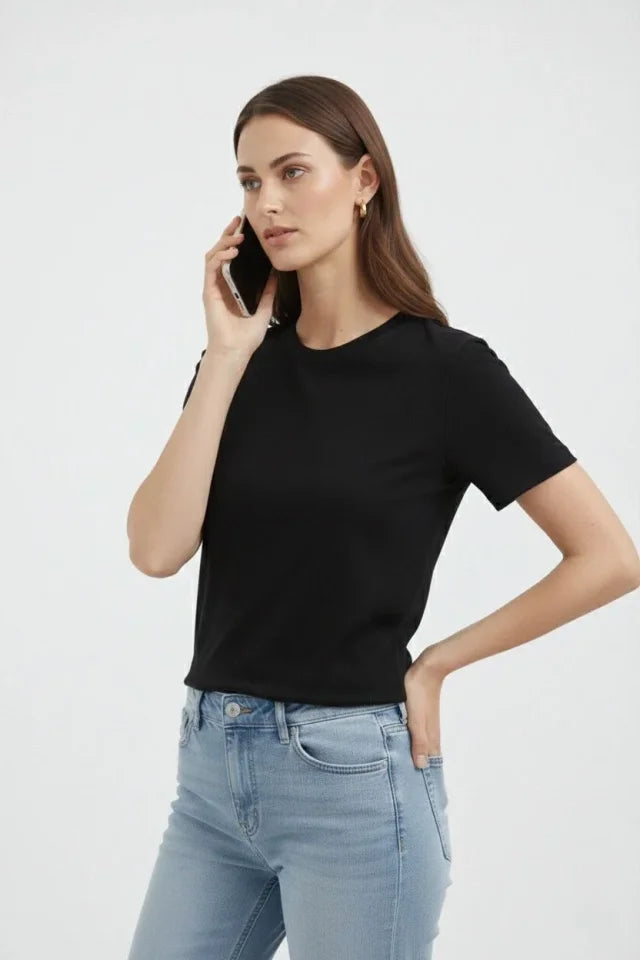 Crew Neck T-Shirt Regular Fit Basic Cotton Daily Use T-shirt - Black