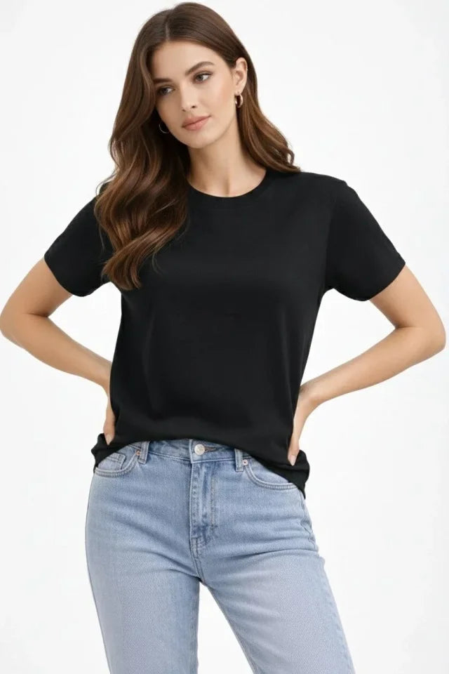Crew Neck T-Shirt Regular Fit Basic Cotton Daily Use T-shirt - Black
