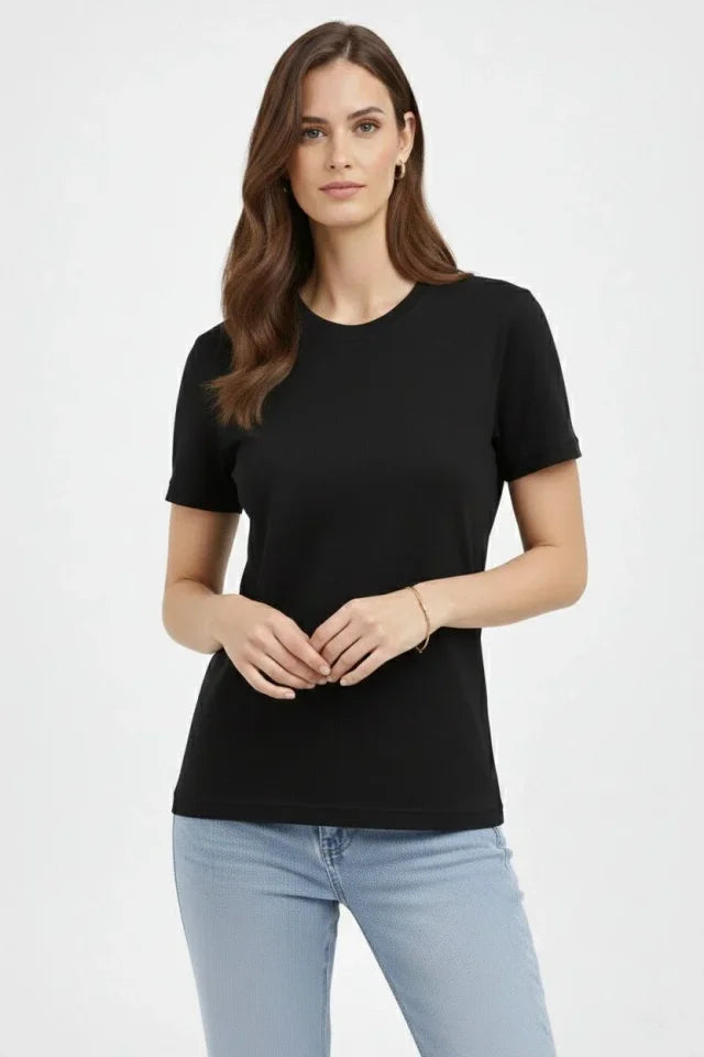Crew Neck T-Shirt Regular Fit Basic Cotton Daily Use T-shirt - Black