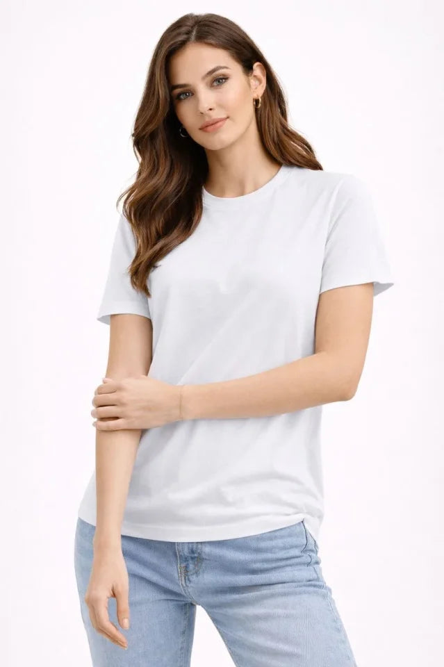 Crew Neck T-Shirt Regular Fit Basic Cotton Daily Use T-shirt - White