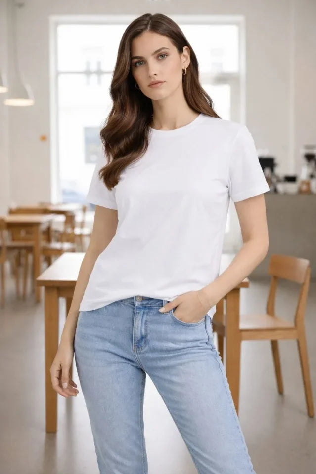 Crew Neck T-Shirt Regular Fit Basic Cotton Daily Use T-shirt - White