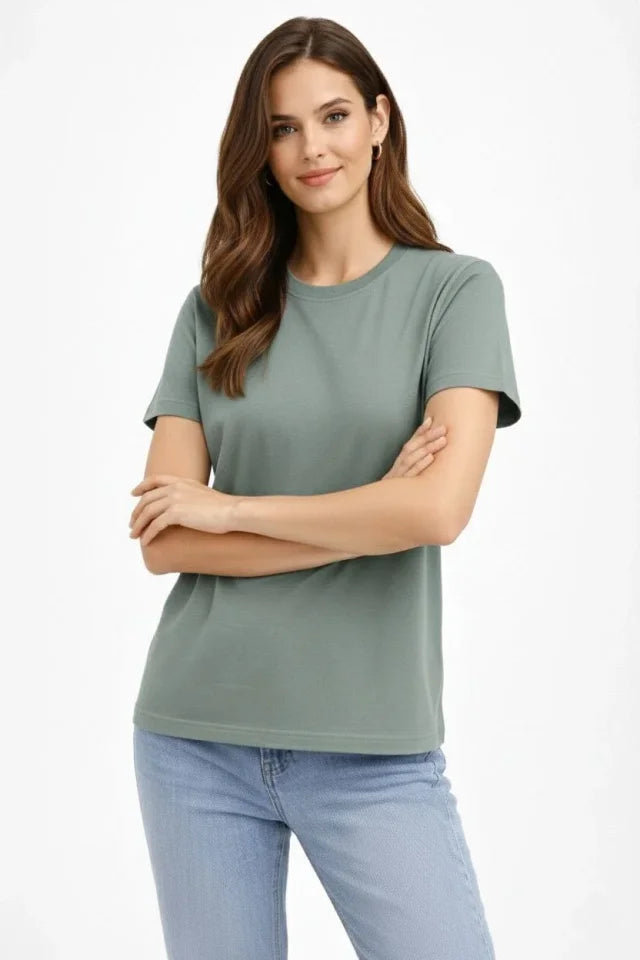 Crew Neck T-Shirt Regular Fit Basic Cotton Daily Use T-shirt - Mint Green