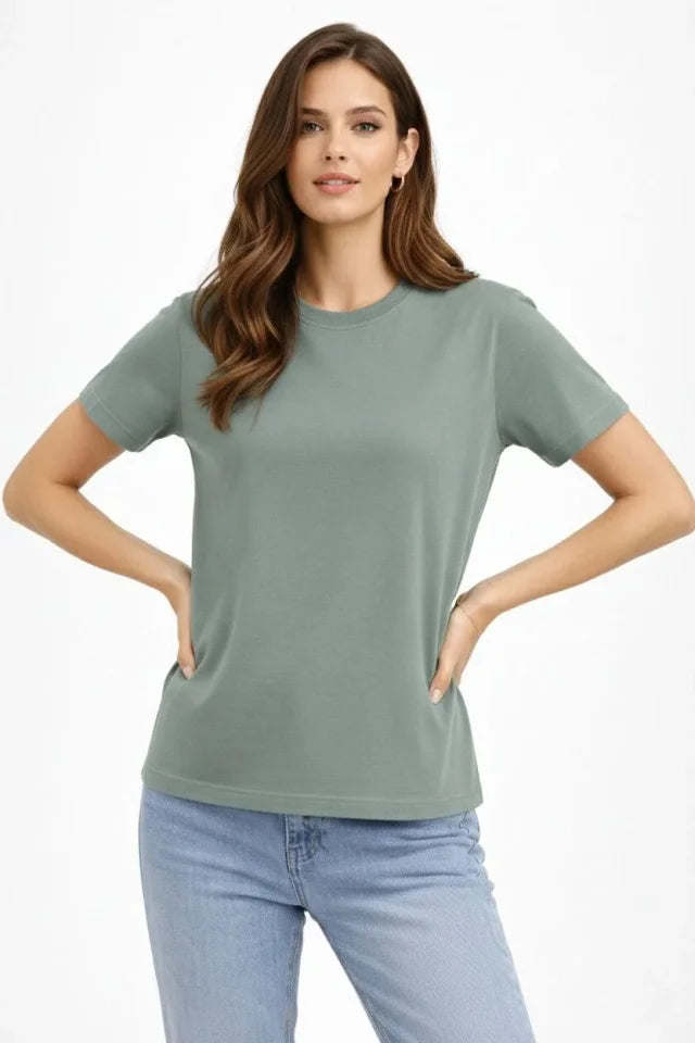 Crew Neck T-Shirt Regular Fit Basic Cotton Daily Use T-shirt - Mint Green