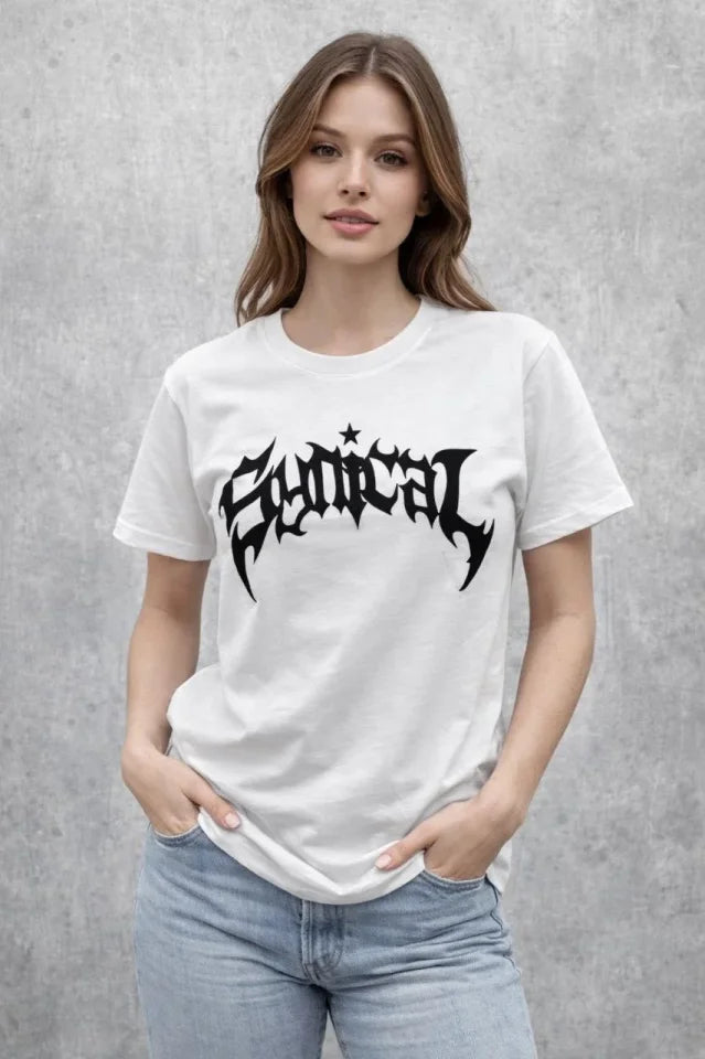 Crew Neck Front Printed Short Sleeve T-Shirt Streetwear Daily Basic Cotton T-shirt - White