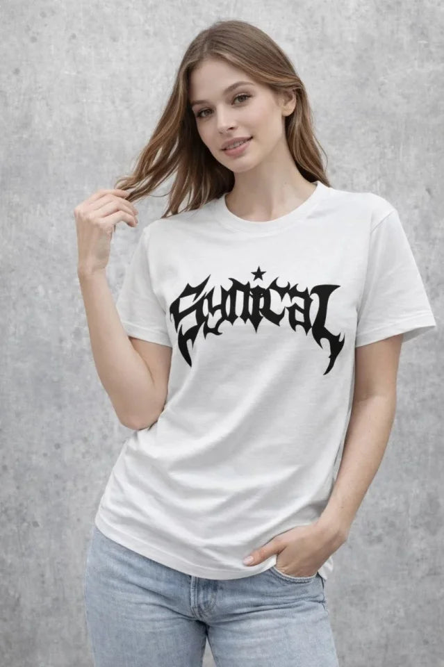 Crew Neck Front Printed Short Sleeve T-Shirt Streetwear Daily Basic Cotton T-shirt - White