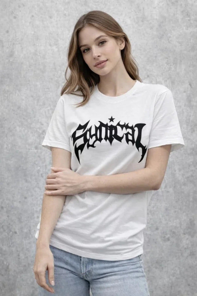 Crew Neck Front Printed Short Sleeve T-Shirt Streetwear Daily Basic Cotton T-shirt - White