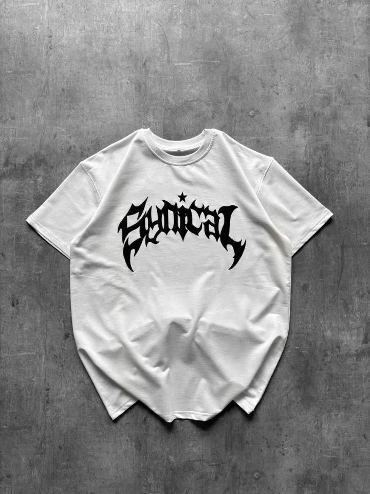 Crew Neck Front Printed Short Sleeve T-Shirt Streetwear Daily Basic Cotton T-shirt - White