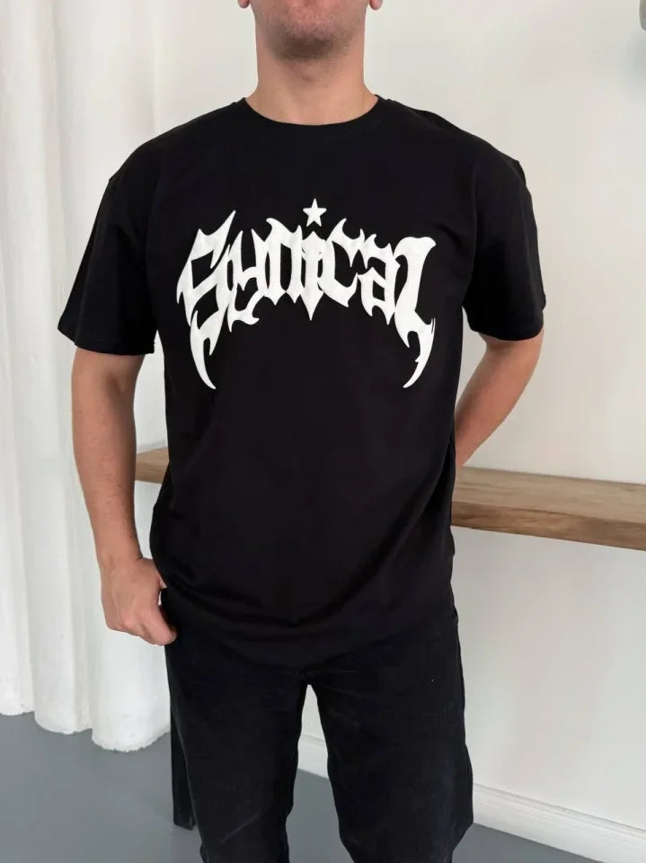 Men's Crew Neck Front Printed Short Sleeve T-Shirt Streetwear Daily Basic Cotton T-shirt - Black