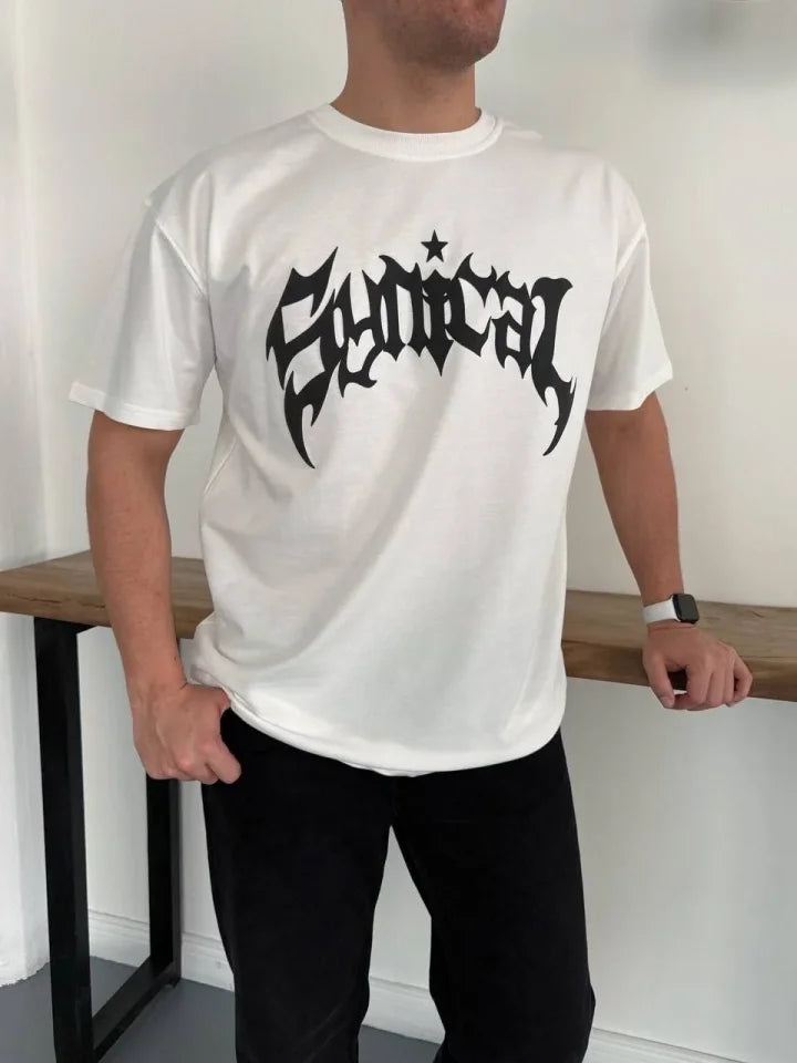 Men's Crew Neck Front Printed Short Sleeve T-Shirt Streetwear Daily Basic Cotton T-shirt - White