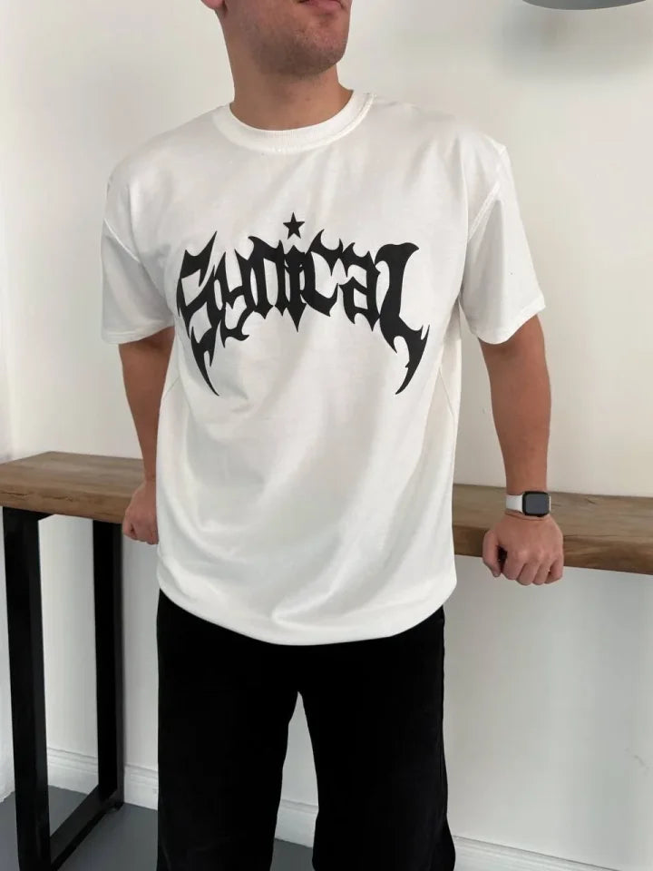 Men's Crew Neck Front Printed Short Sleeve T-Shirt Streetwear Daily Basic Cotton T-shirt - White
