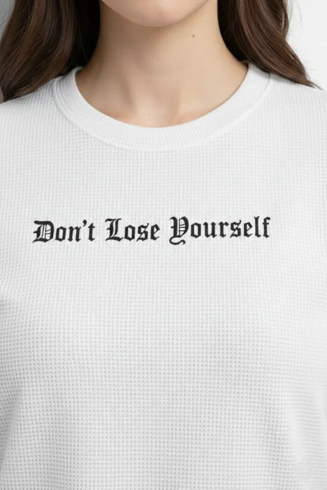 Waffle Fabric T-Shirt Regular Fit Crew Neck Printed Daily Basic T-Shirt - White