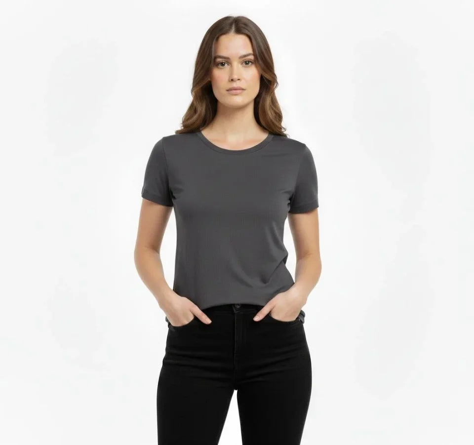 T-Shirt Crew Neck Slim Fit Stretch T-Shirt Daily Basic Body - Charcoal