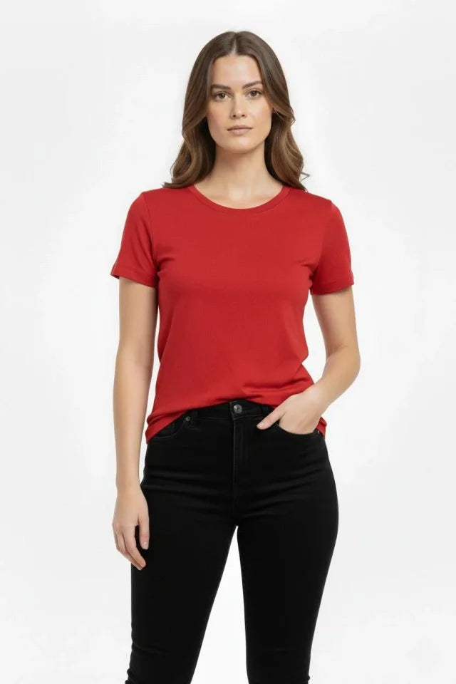 T-Shirt Crew Neck Slim Fit Stretch T-Shirt Daily Basic Body - Red