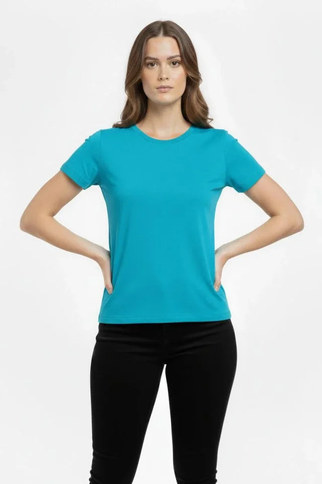 T-Shirt Crew Neck Slim Fit Stretchy T-Shirt Daily Basic Body - Turquoise