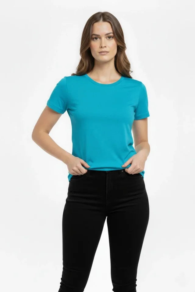 T-Shirt Crew Neck Slim Fit Stretchy T-Shirt Daily Basic Body - Turquoise