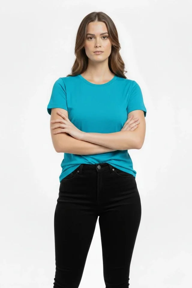 T-Shirt Crew Neck Slim Fit Stretchy T-Shirt Daily Basic Body - Turquoise