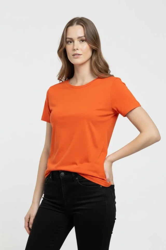 T-Shirt Crew Neck Slim Fit Stretchy T-Shirt Daily Basic Body - Orange