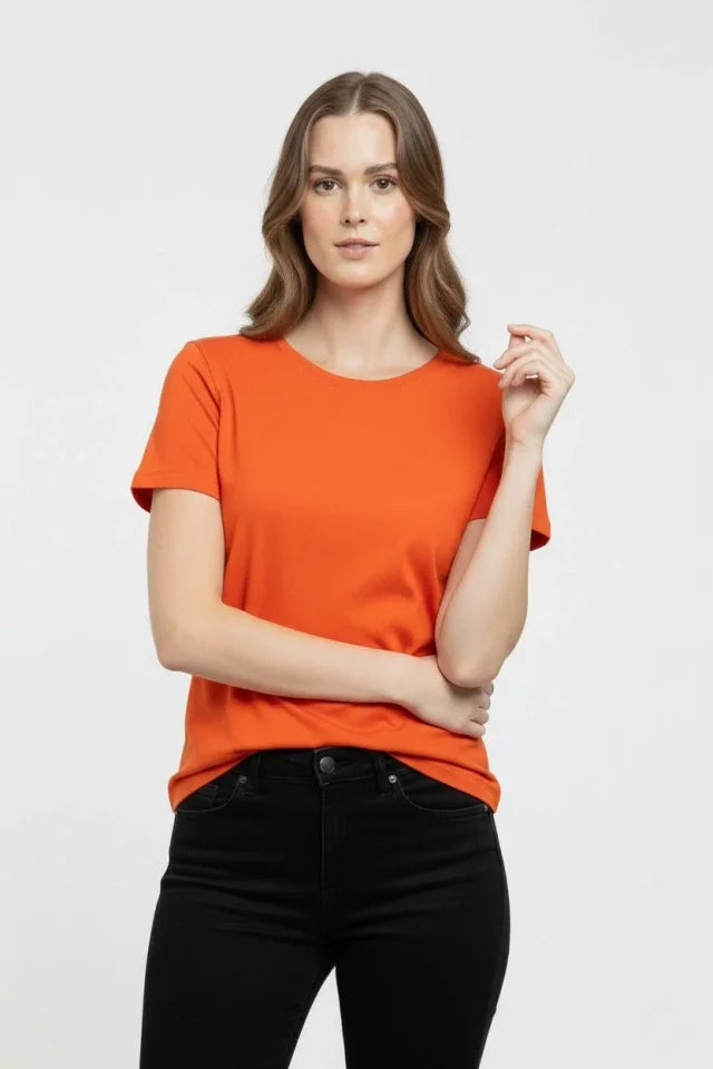 T-Shirt Crew Neck Slim Fit Stretchy T-Shirt Daily Basic Body - Orange