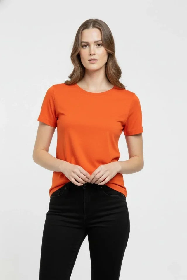 T-Shirt Crew Neck Slim Fit Stretchy T-Shirt Daily Basic Body - Orange