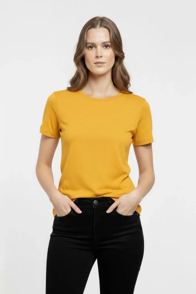 T-Shirt Crew Neck Slim Fit Stretchy T-Shirt Daily Basic Body - Yellow
