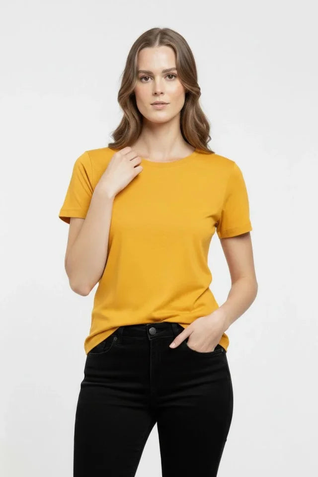 T-Shirt Crew Neck Slim Fit Stretchy T-Shirt Daily Basic Body - Yellow