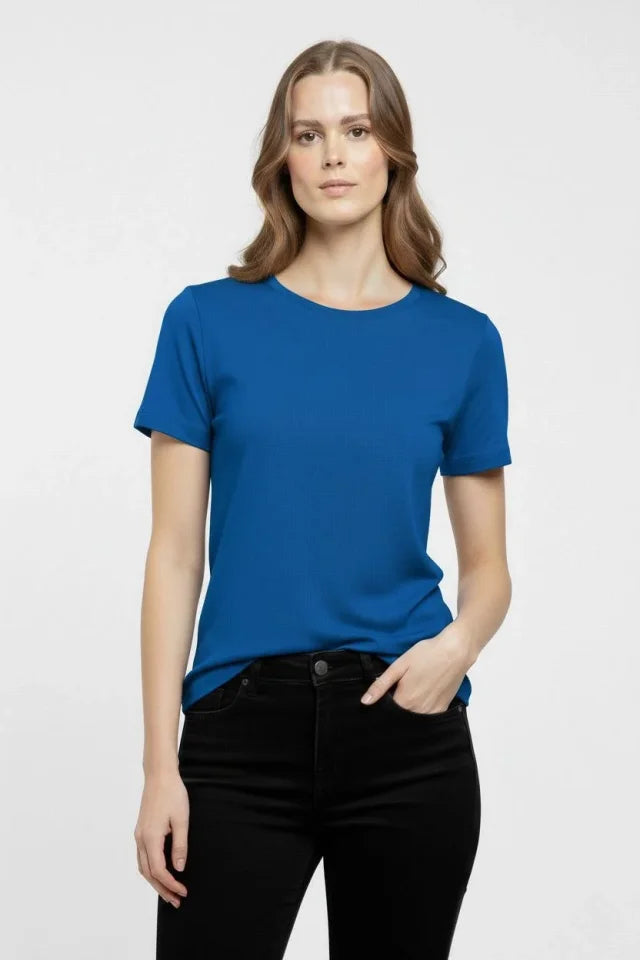 T-Shirt Crew Neck Slim Fit Stretchy T-Shirt Daily Basic Body - Indigo