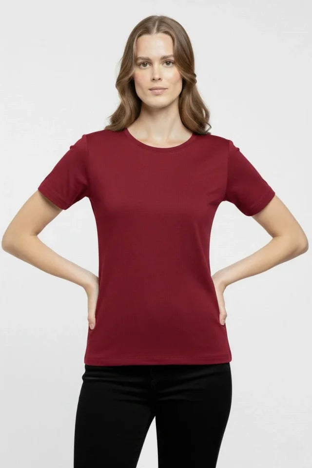 T-Shirt Crew Neck Slim Fit Stretchy T-Shirt Daily Basic Body - Burgundy
