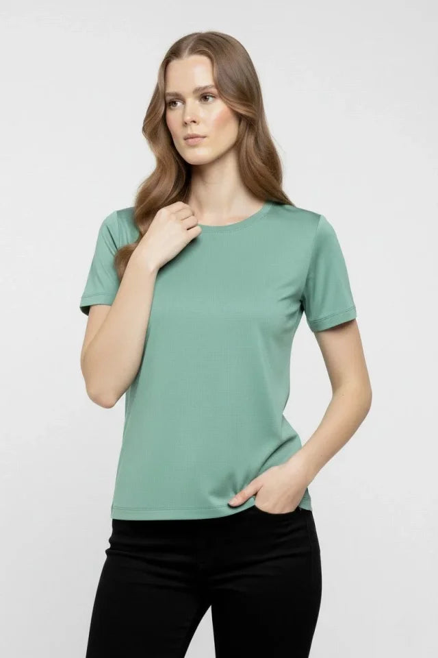 T-Shirt Crew Neck Slim Fit Stretchy T-Shirt Daily Basic Body - Mint Green