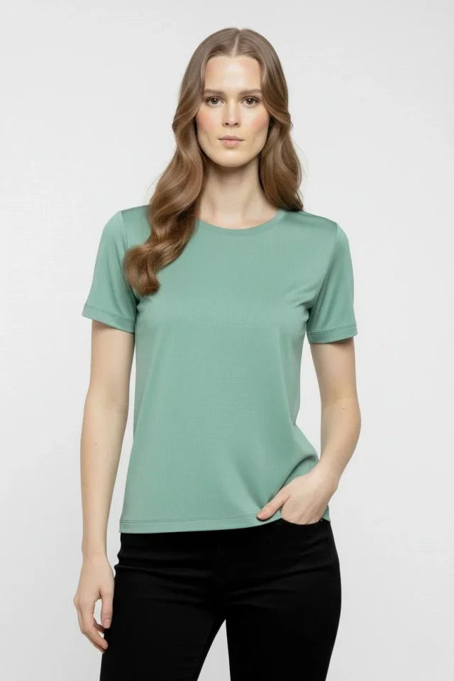 T-Shirt Crew Neck Slim Fit Stretchy T-Shirt Daily Basic Body - Mint Green