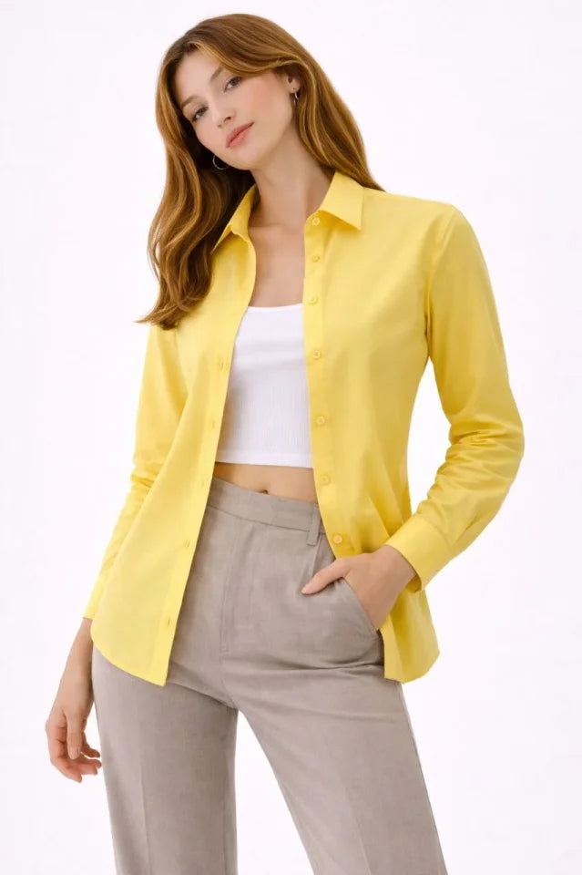 Long Sleeve Shirt with Buttons Classic Collar Suitable for Daily and Office Elegance - Yellow