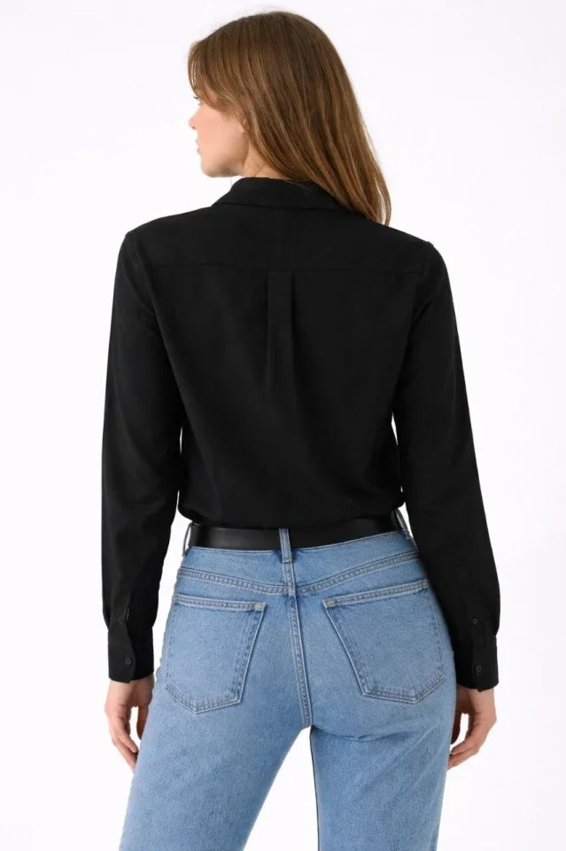 Long Sleeve Shirt with Buttons Classic Collar Suitable for Daily and Office Elegance - Black