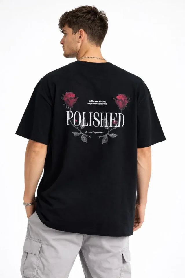 Men's Crew Neck Printed Short Sleeve T-shirt Streetwear Casual Basic Cotton T-shirt - Black