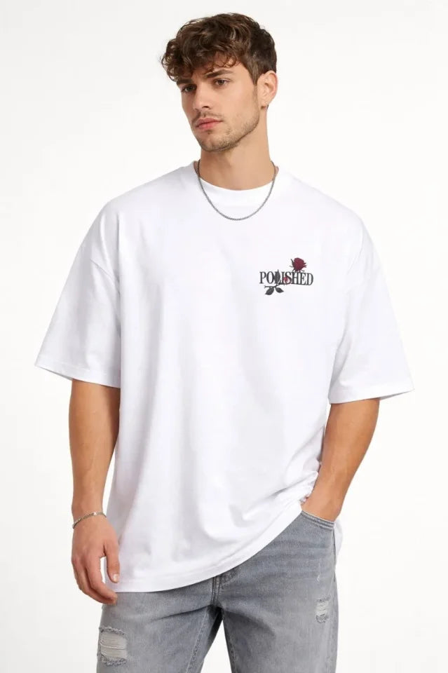 Men's Crew Neck Printed Short Sleeve T-shirt Streetwear Casual Basic Cotton T-shirt - White