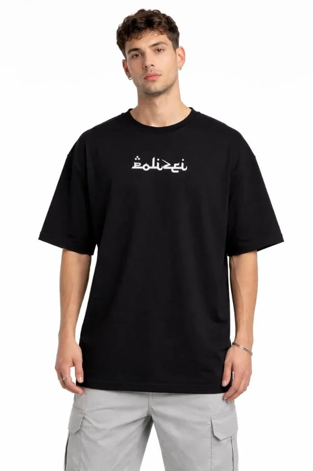 Men's Crew Neck Printed Short Sleeve T-shirt Streetwear Casual Basic Cotton T-shirt - Black