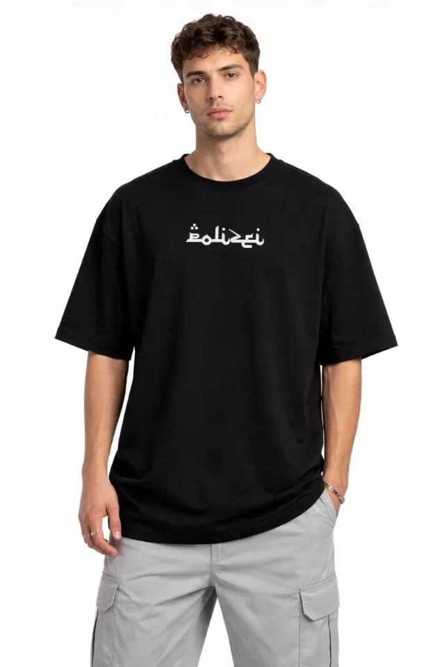Men's Crew Neck Printed Short Sleeve T-shirt Streetwear Casual Basic Cotton T-shirt - Black
