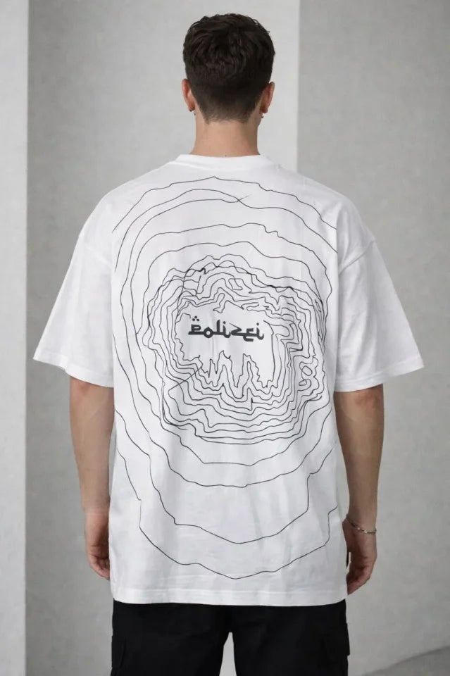 Erkek Bisiklet Yaka Baskılı Kısa Kollu Tişört Streetwear Günlük Basic Pamuklu T-shirt - Beyaz