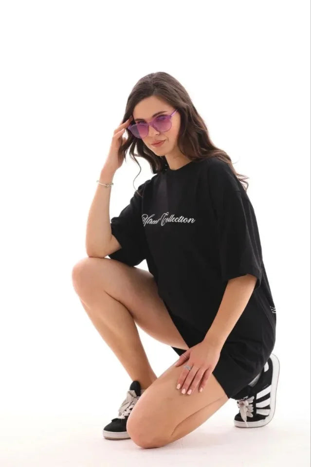 Baskılı T-Shirt Kısa Kol Bisiklet Yaka Regular Rahat Kalıp Günlük Tişört - Siyah
