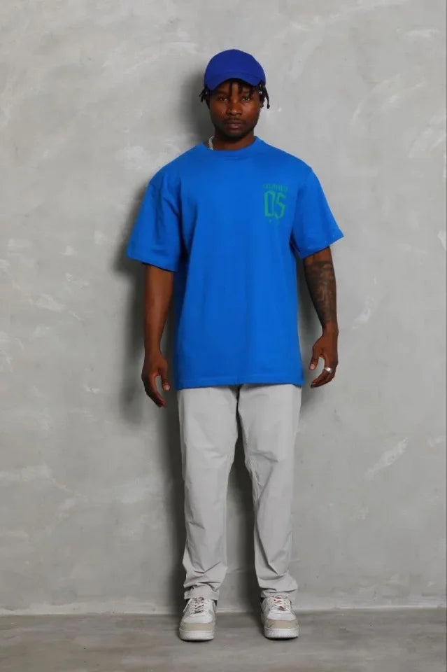 Erkek Baskılı T-Shirt Kısa Kol Bisiklet Yaka Regular Fit Rahat Kalıp Günlük Tişört - Saks Mavisi