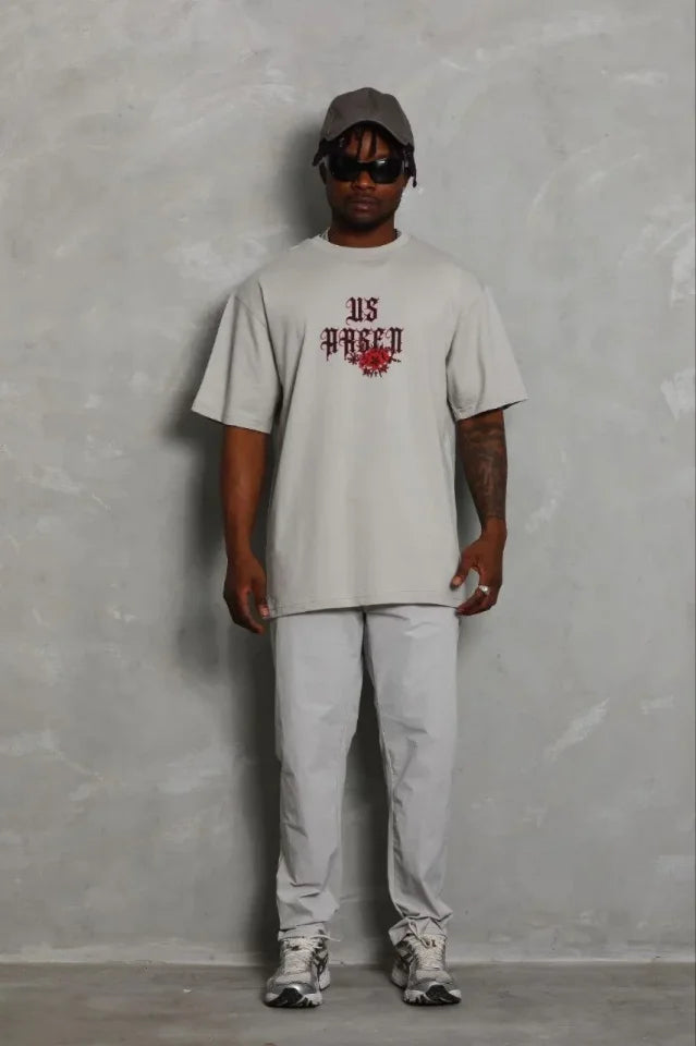 Erkek Baskılı T-Shirt Kısa Kol Bisiklet Yaka Regular Fit Rahat Kalıp Günlük Tişört - Gri