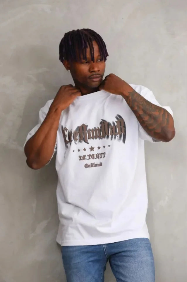 Men's Printed T-Shirt Short Sleeve Crew Neck Regular Fit Comfortable Cut Casual Shirt - White
