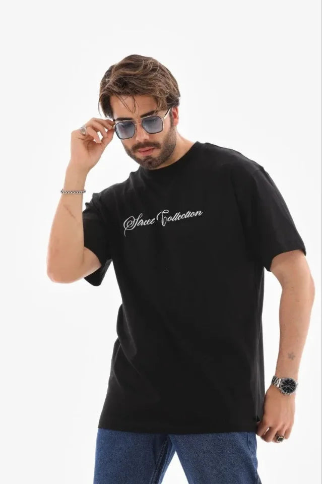 Men's Printed Short Sleeve Crew Neck Regular Fit Comfortable Casual T-Shirt - Black