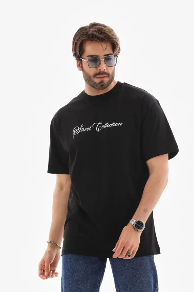 Men's Printed Short Sleeve Crew Neck Regular Fit Comfortable Casual T-Shirt - Black
