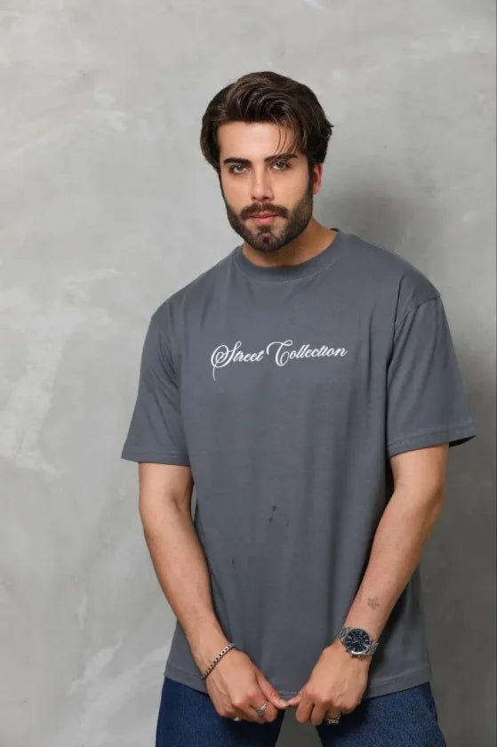 Men's Printed Short Sleeve Crew Neck Regular Fit Comfortable Casual T-Shirt - Charcoal