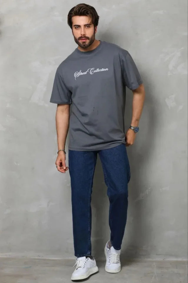 Men's Printed Short Sleeve Crew Neck Regular Fit Comfortable Casual T-Shirt - Charcoal