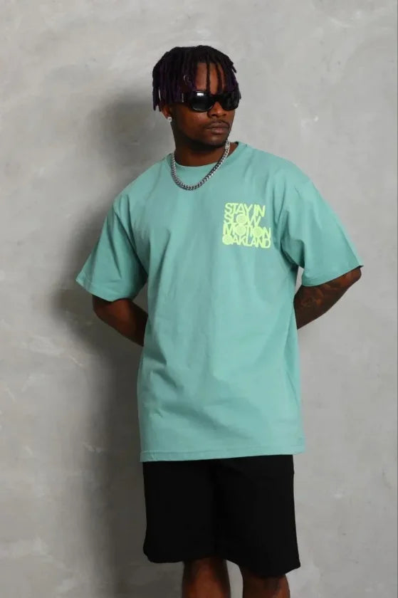 Men's Printed Short Sleeve Crew Neck Regular Fit Comfortable Casual T-Shirt - Mint Green