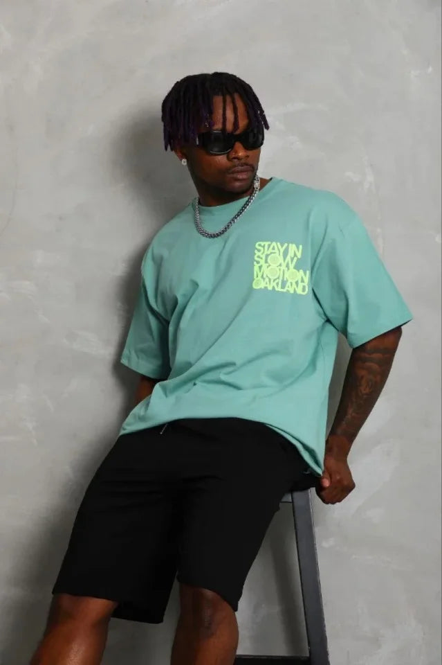 Men's Printed Short Sleeve Crew Neck Regular Fit Comfortable Casual T-Shirt - Mint Green